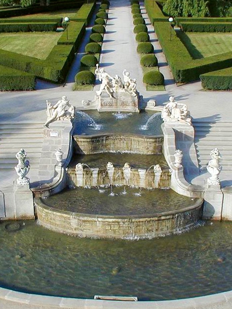 Sculptures and fountains in the gardens of Cesky Krumlov Castle.