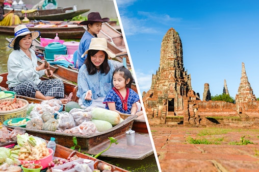 Mercado flutuante Damnoen Saduak e tour guiado de um dia inteiro para Ayutthaya
