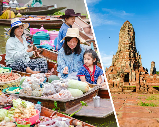 From Bangkok: Ayutthaya Temple, Railway Market & Damnoen Saduak Floating Market Full-Day Guided Tour with Lunch & Hotel Transfers
