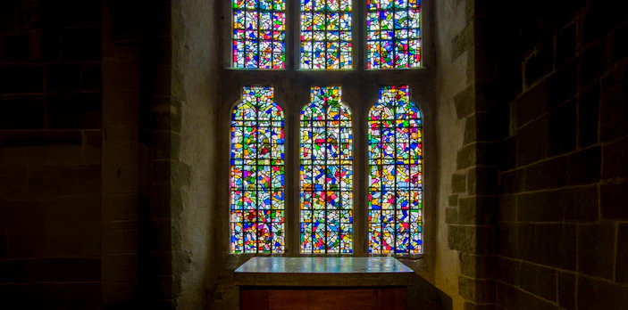 Stained glass windows in Wakefield Tower, London.