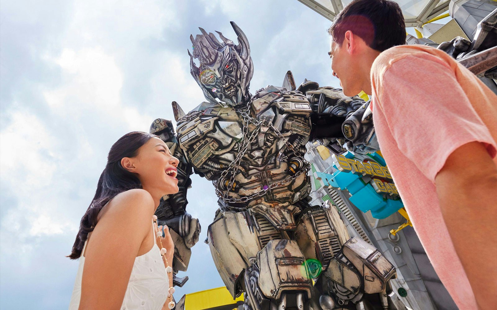 Visitors enjoying sci fi city at Universal Studios Singapore