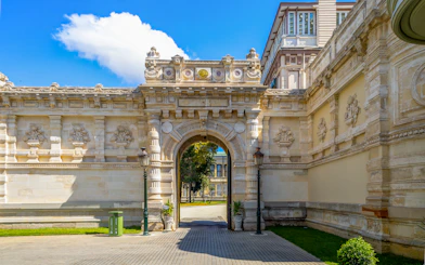 Exterior view of Yıldız Palace gate, Istanbul, Turkey, on a sunny day.