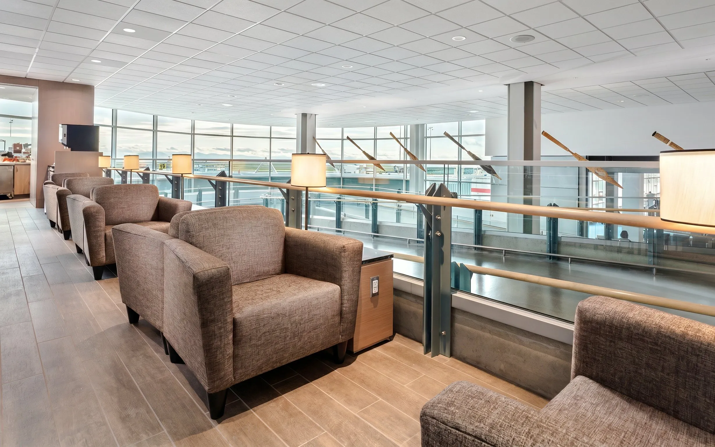 Seating area in Plaza Premium Lounge, Domestic Departures, Pier C, Vancouver International Airport.
