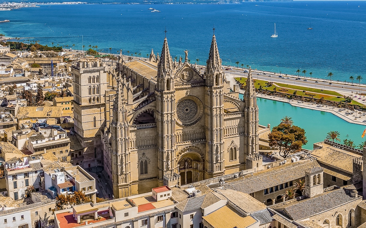 Cathedral of Majorca with terraces overlooking the sea in Palma, Spain.