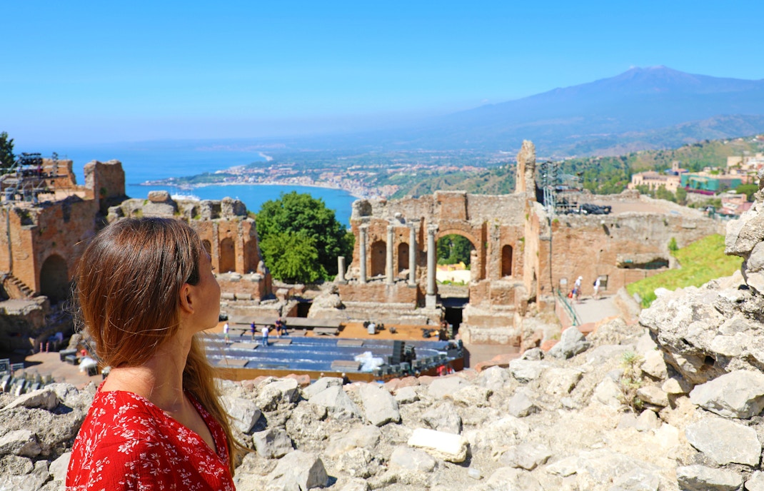 Girl at the upper terrace of the Taormina Ancient Theatre