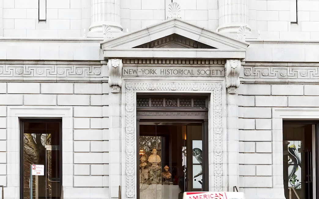 New York Historical Society entrance with ornate architectural details.