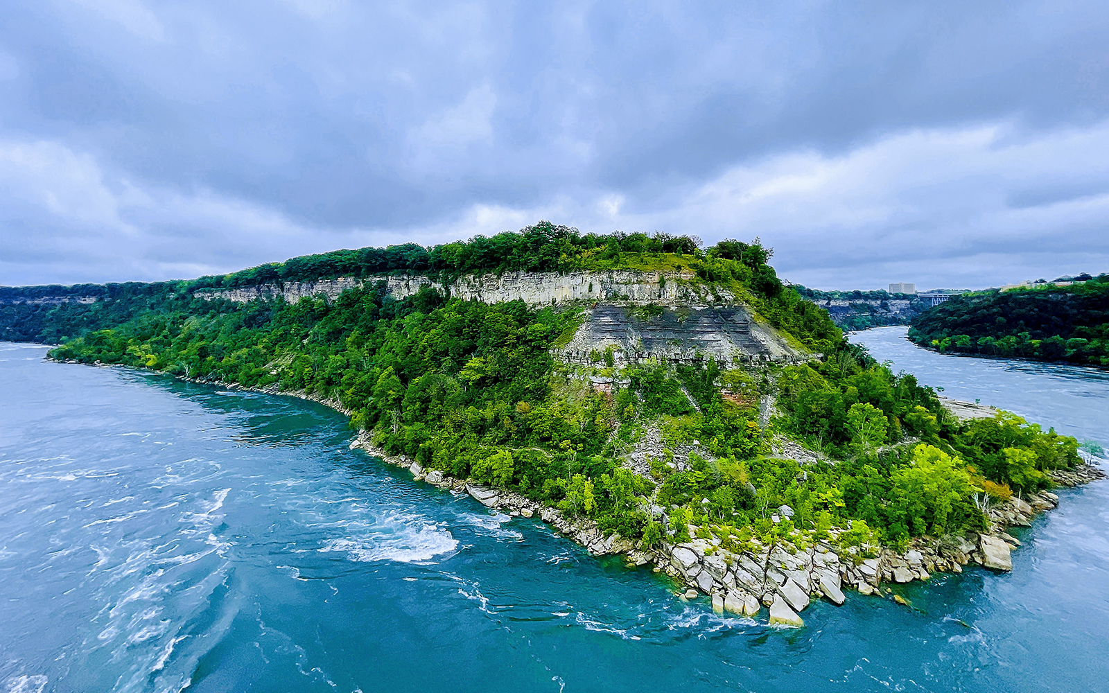 Niagara Glen Nature Centre surrounded by water, showcasing scenic views and natural landscape.