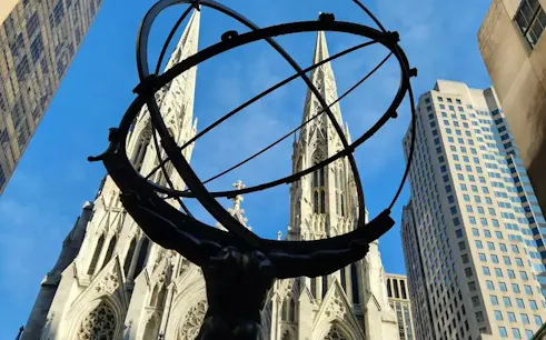 Atlas statue in front of St. Patrick's Cathedral, Midtown Manhattan, New York.