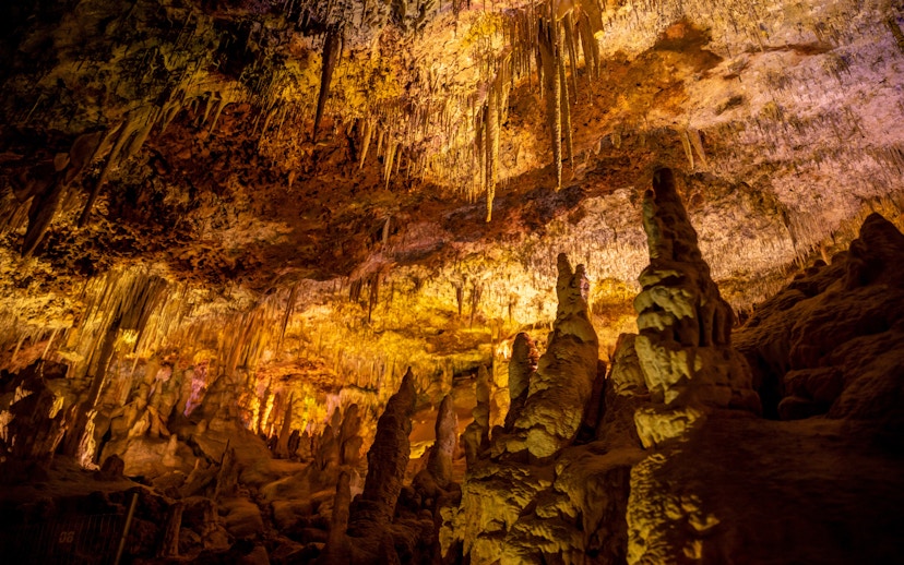 Stalactites and stalagmites in Hams Caves, Mallorca.