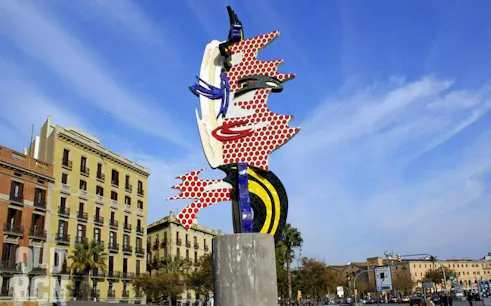 Sculpture of Roy Lichtenstein's "El Cap de Barcelona" in a city square, Barcelona.
