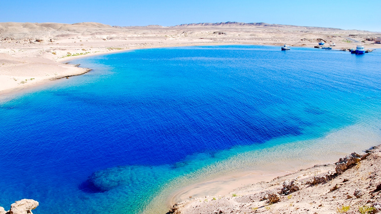 Magic Lake with clear blue water at Ras Muhammad National Park, Egypt.