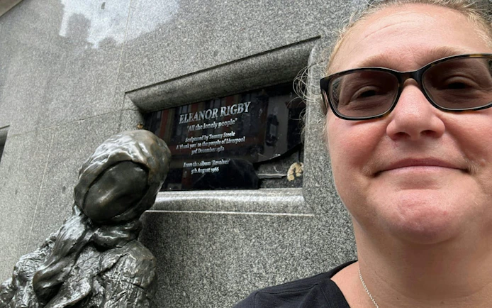 Eleanor Rigby statue in Liverpool, part of the Rock 'n' Roll Legends self-guided city exploration game.