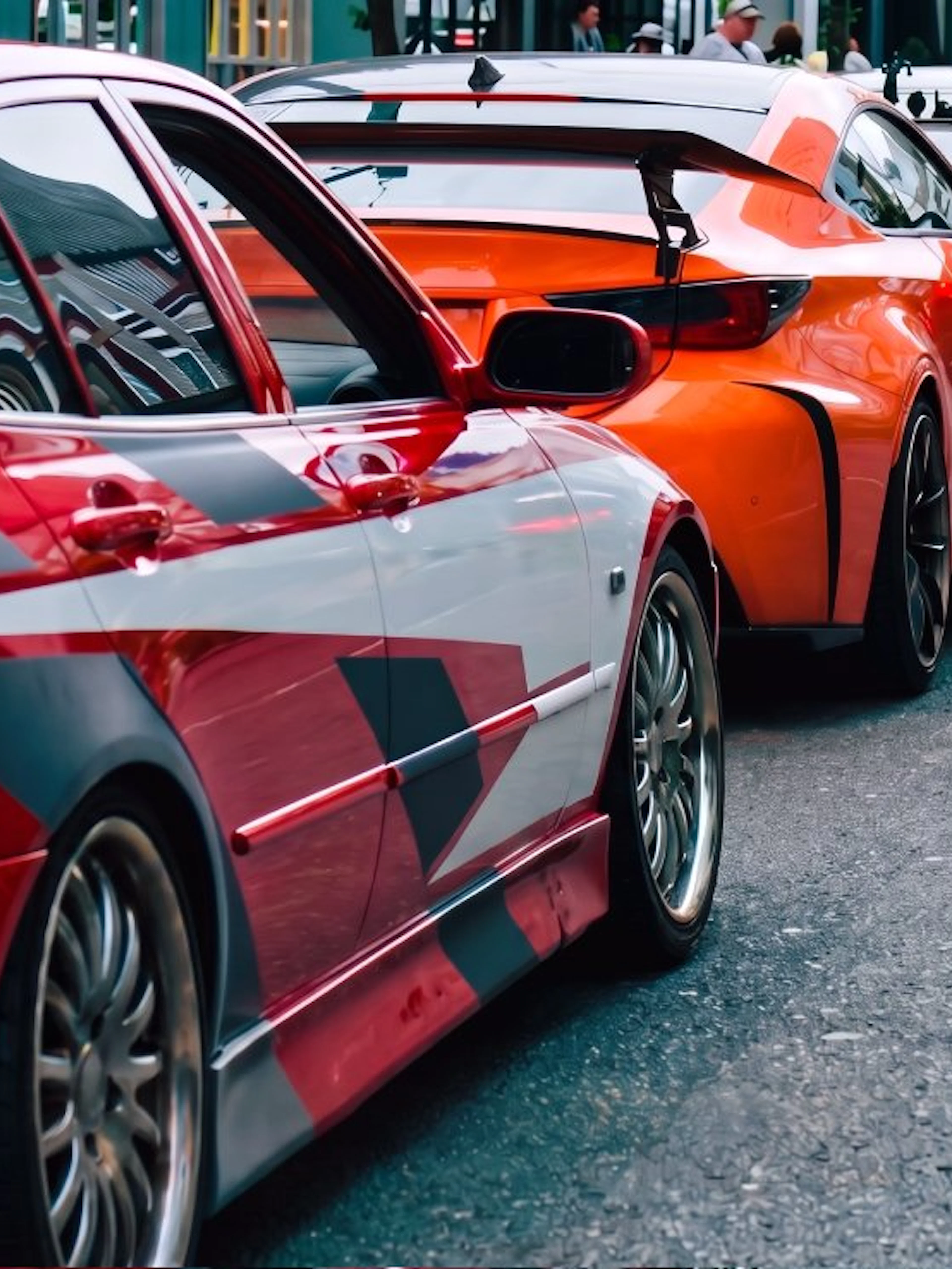 Sports cars lined up at Tokyo's Daikoku PA Fast & Furious 3 meet.