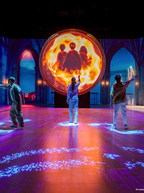 Visitors interact with magical projections at the Harry Potter Visions of Magic exhibit.