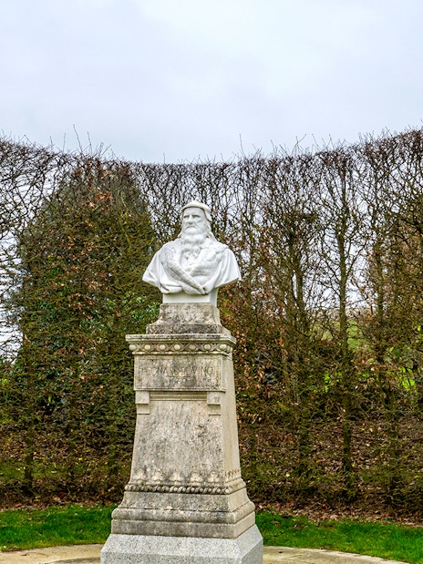 Bust of Leonardo da Vinci at Royal Amboise Castle garden.