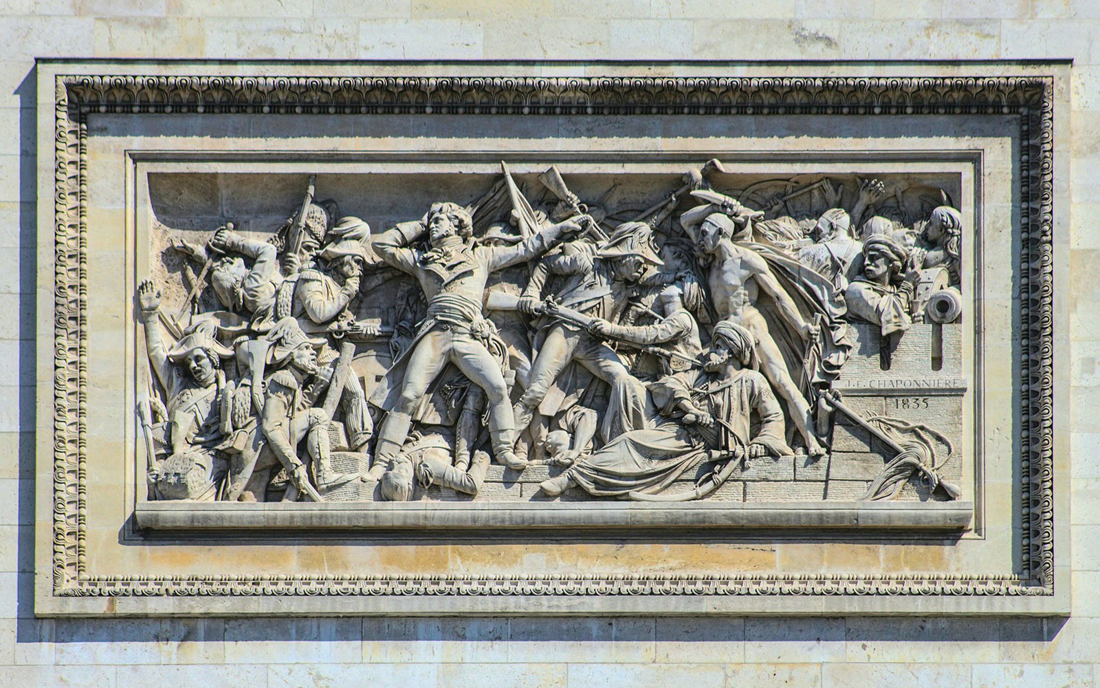 Sculptural relief of soldiers on the Arc de Triomphe, Paris.