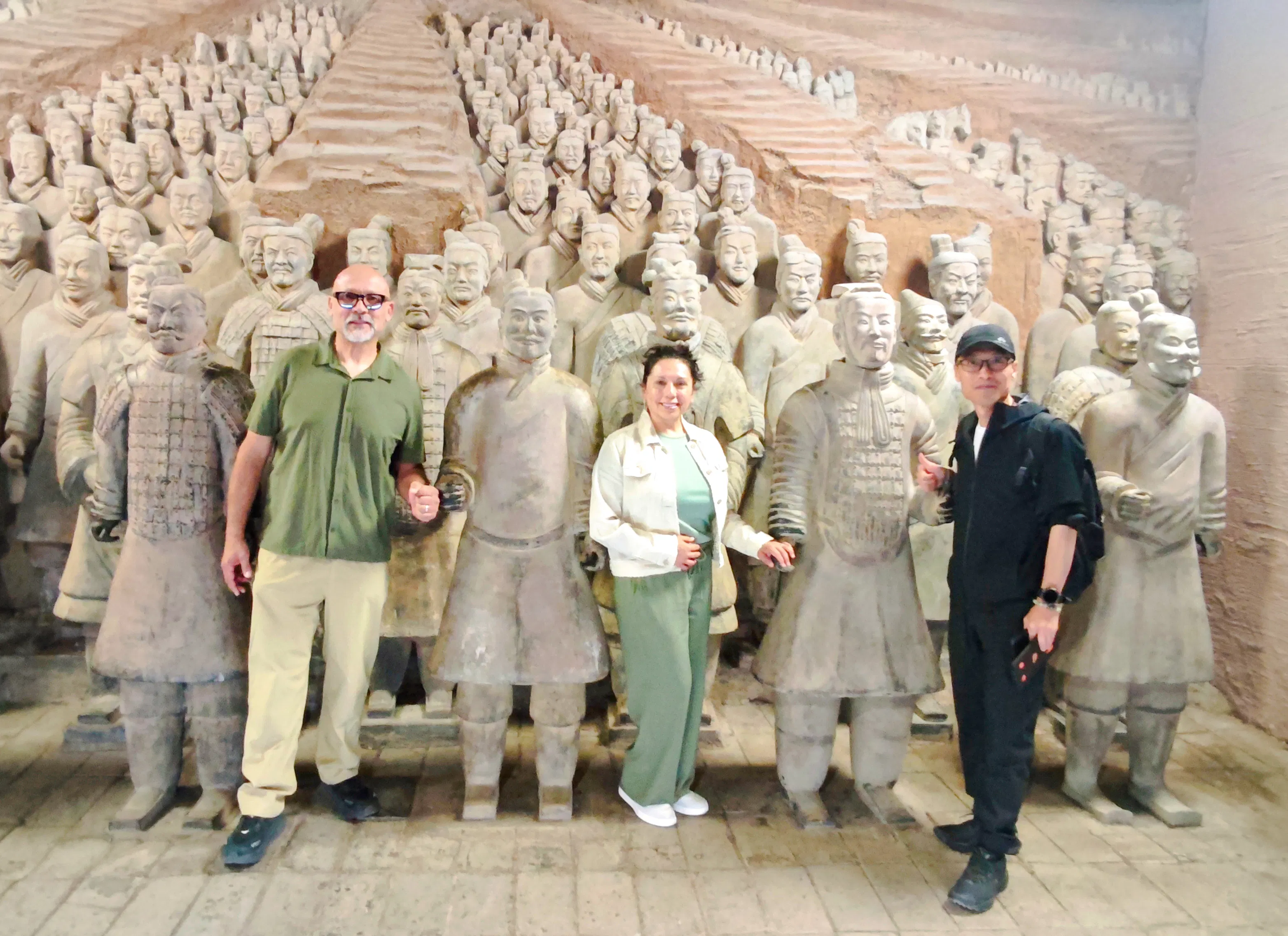 Visitors standing among Terracotta Warriors at the museum in Chengdu during a half-day group tour.