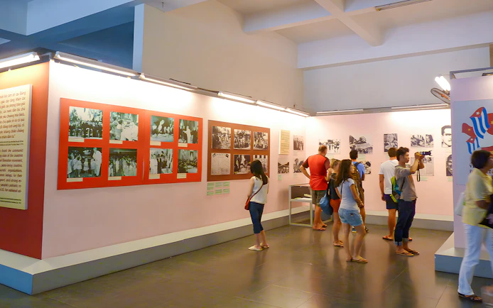 Tourists viewing exhibits at War History Museum, Ho Chi Minh City.