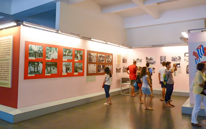 Tourists viewing exhibits at War History Museum, Ho Chi Minh City.