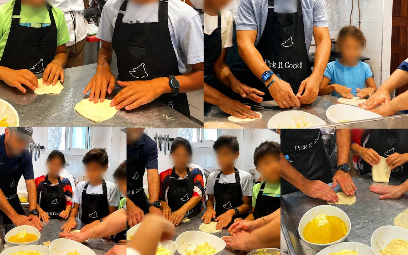 Participants shaping dough during a Tangier Moroccan cooking class on an organic farm.