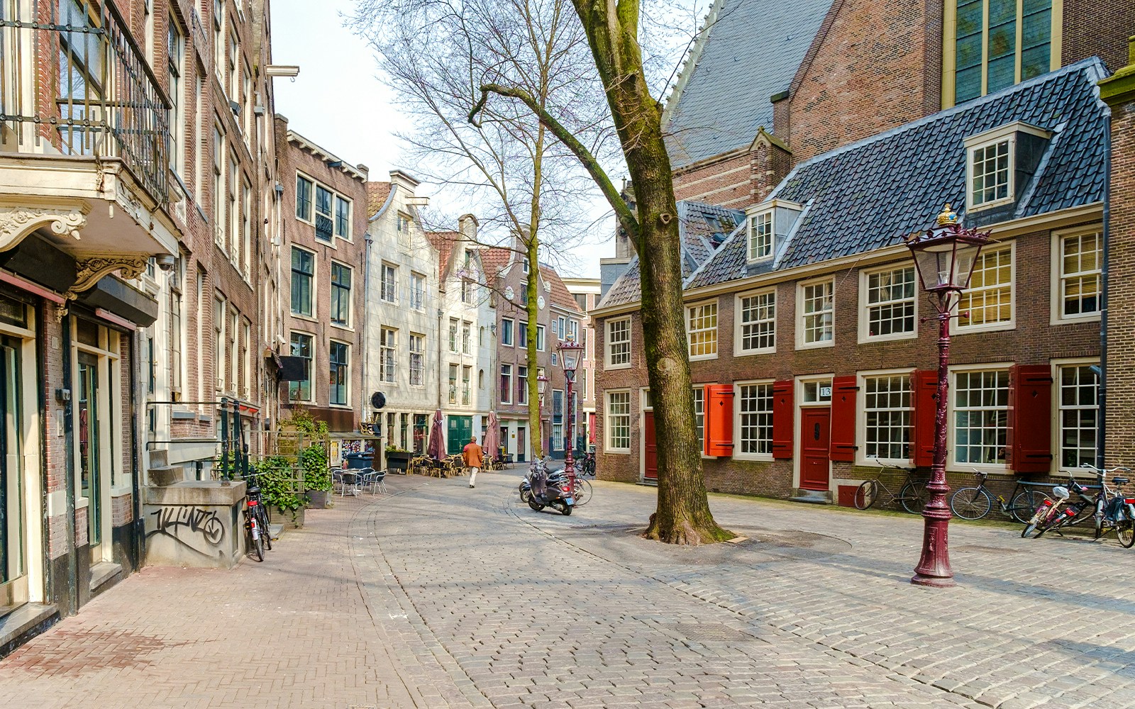Oudekerksplein square with historic Oude Kerk church in Amsterdam.
