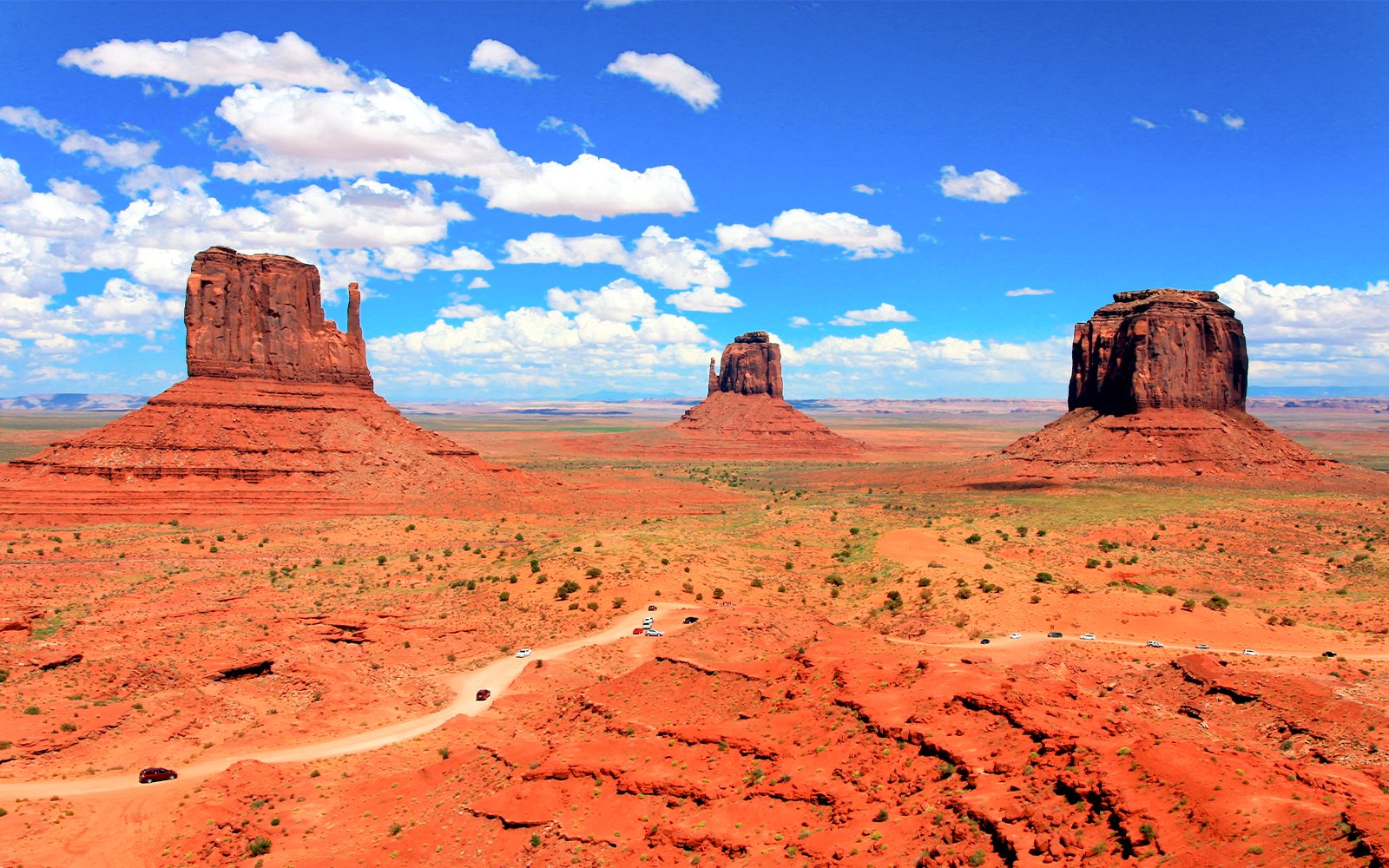 Aerial view of Monument Valley's iconic buttes in Arizona.