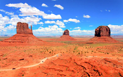 Aerial view of Monument Valley's iconic buttes in Arizona.