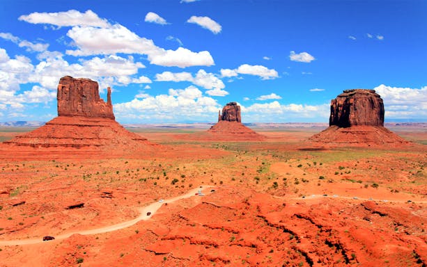 Aerial view of Monument Valley's iconic buttes in Arizona.