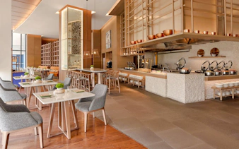 Hyatt Regency Nha Trang dining area set for Lobster and Seafood BBQ Buffet Dinner.