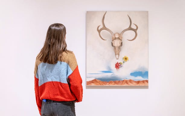 Guest viewing "Summer Days" by Georgia O'Keeffe at Whitney Museum of American Art.