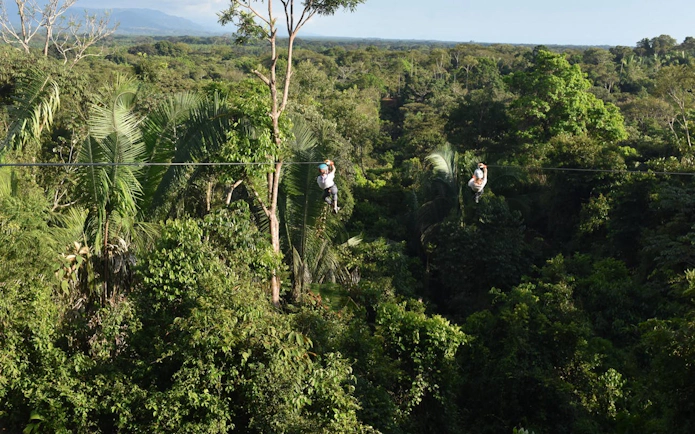 Ziplining through lush rainforest canopy near Manuel Antonio.