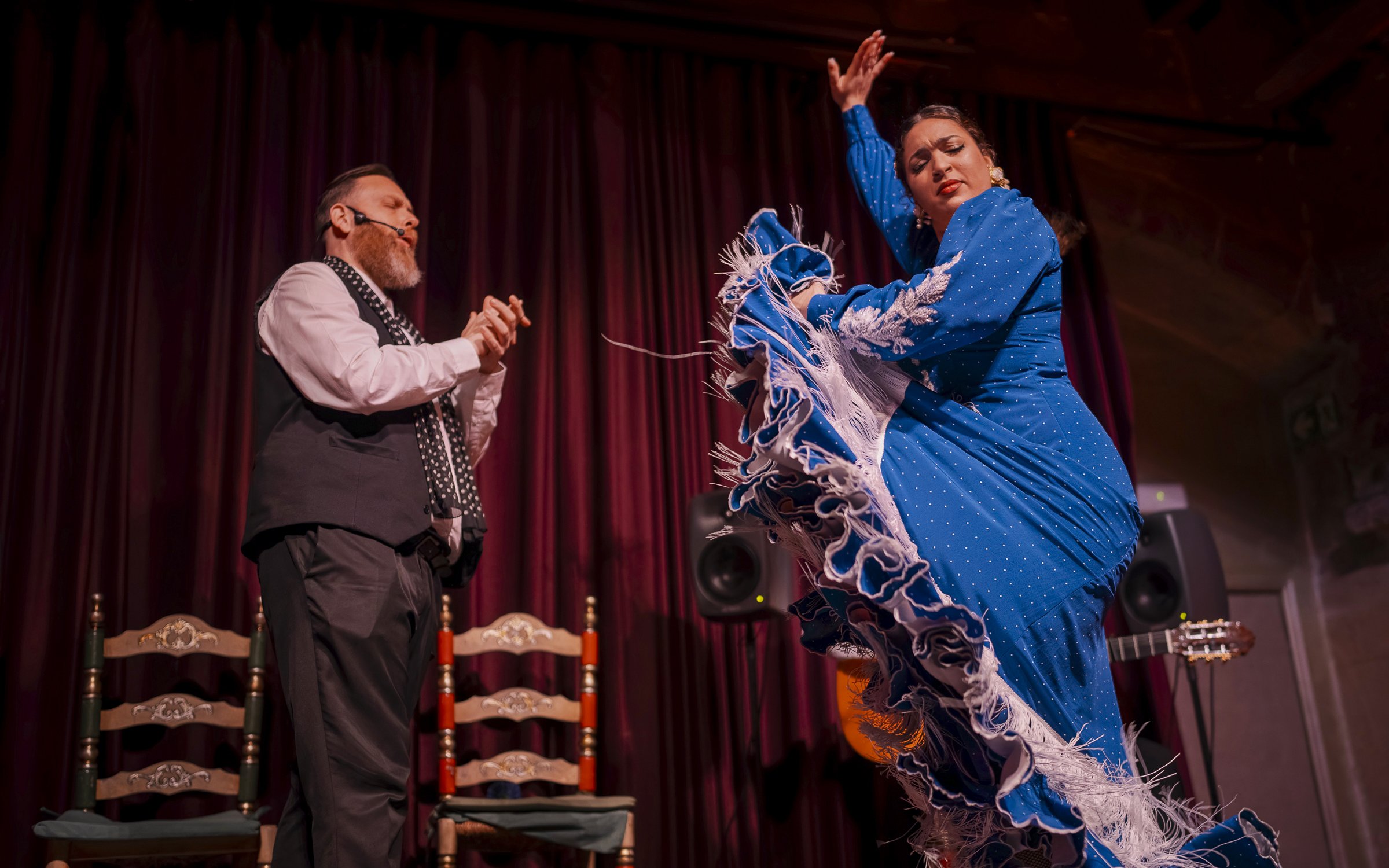 Flamenco dancer performing at Palau Dalmases show in Barcelona.