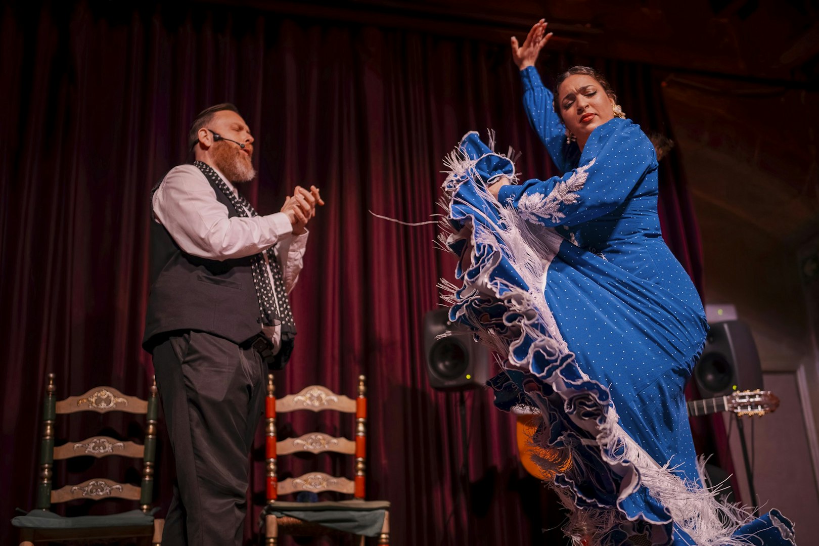 Flamenco dancer performing at Palau Dalmases show in Barcelona.