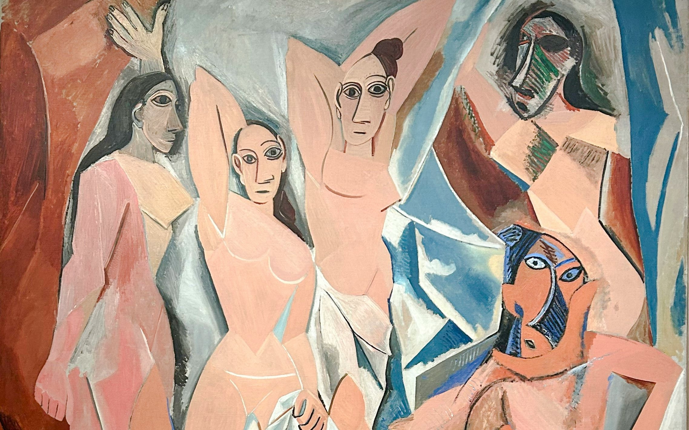 Les Demoiselles d’Avignon painting by Picasso at MoMA, featuring abstract figures.