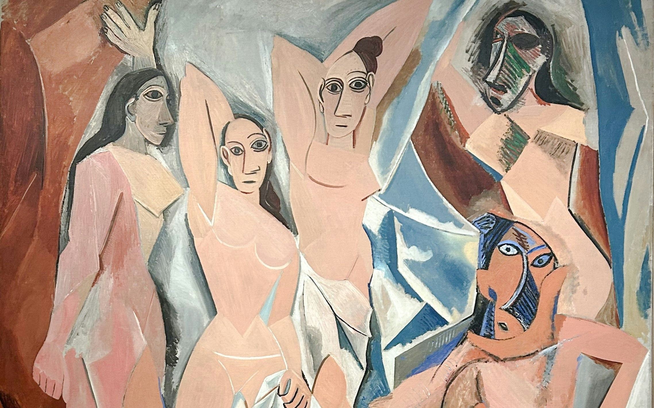 Les Demoiselles d’Avignon painting by Picasso at MoMA, featuring abstract figures.