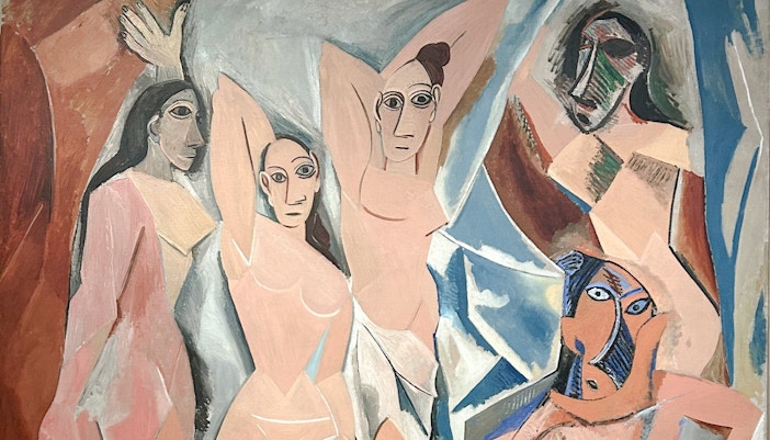 Les Demoiselles d’Avignon painting by Picasso at MoMA, featuring abstract figures.