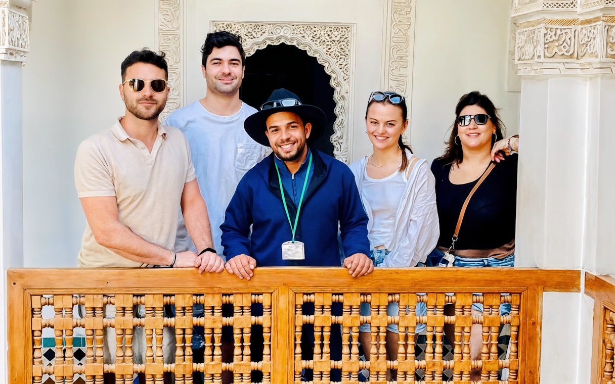 Group with guide at Ben Youssef Madrasa, Marrakech, Morocco.
