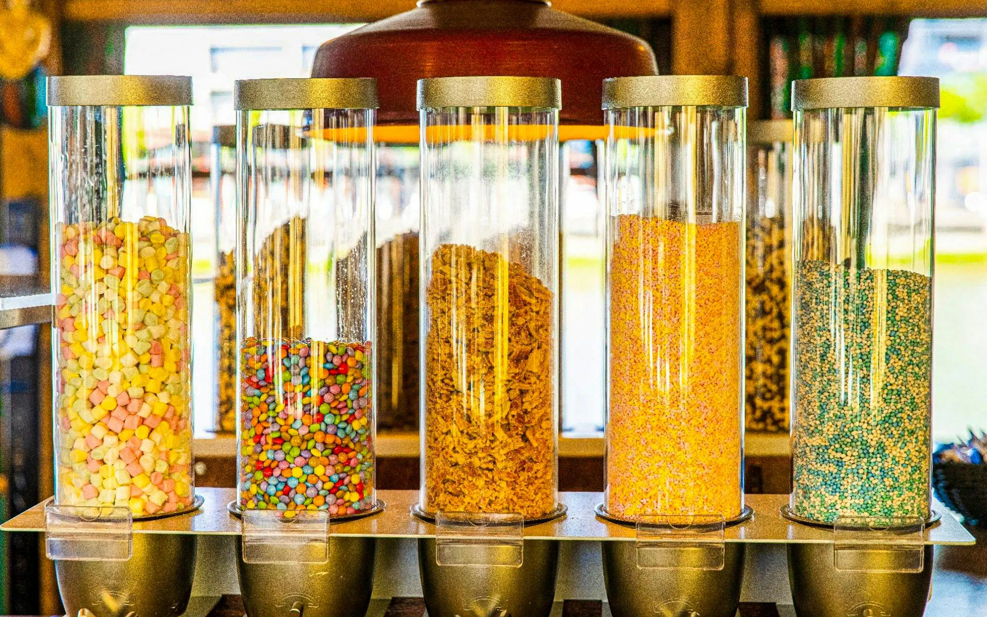 Candy dispensers on the All-You-Can-Eat Dutch Pancake cruise in Amsterdam.