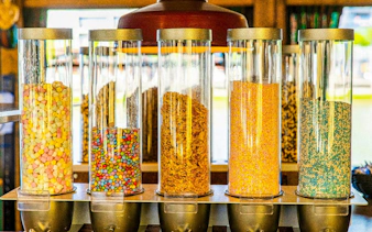 Candy dispensers on the All-You-Can-Eat Dutch Pancake cruise in Amsterdam.