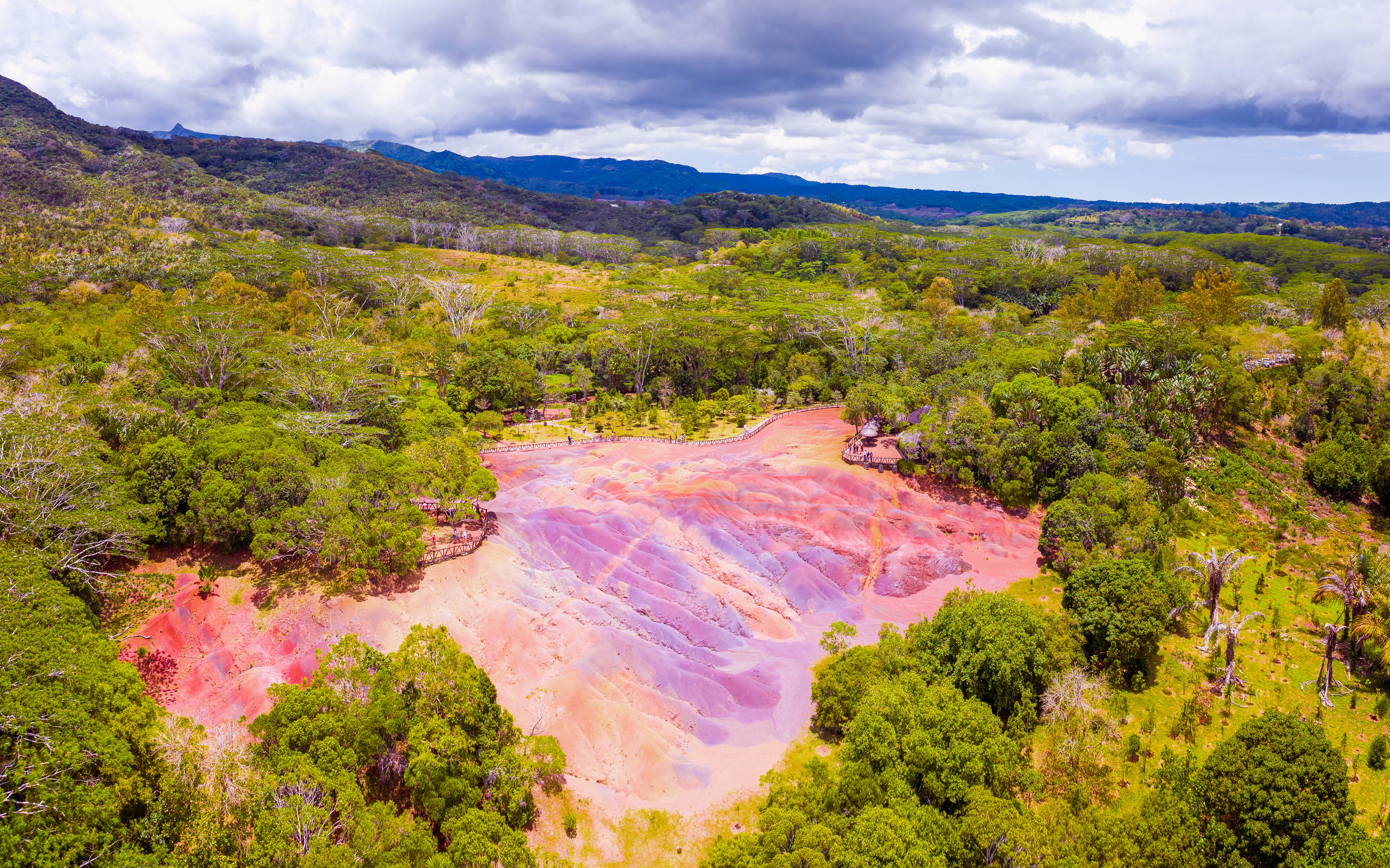 Chamarel 7 Coloured Earth Dunes surrounded by lush greenery in Mauritius.