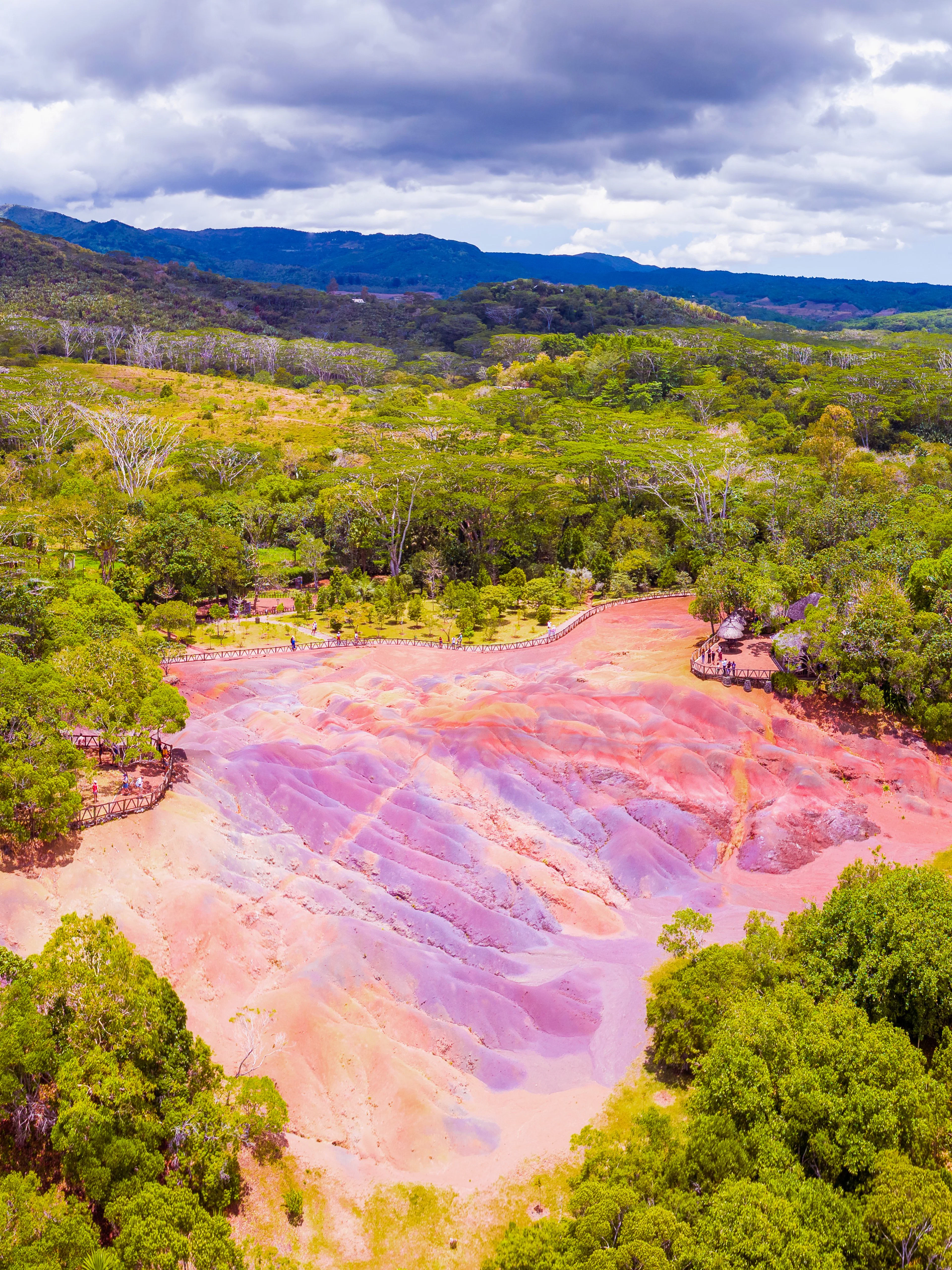 Chamarel 7 Coloured Earth Dunes surrounded by lush greenery in Mauritius.