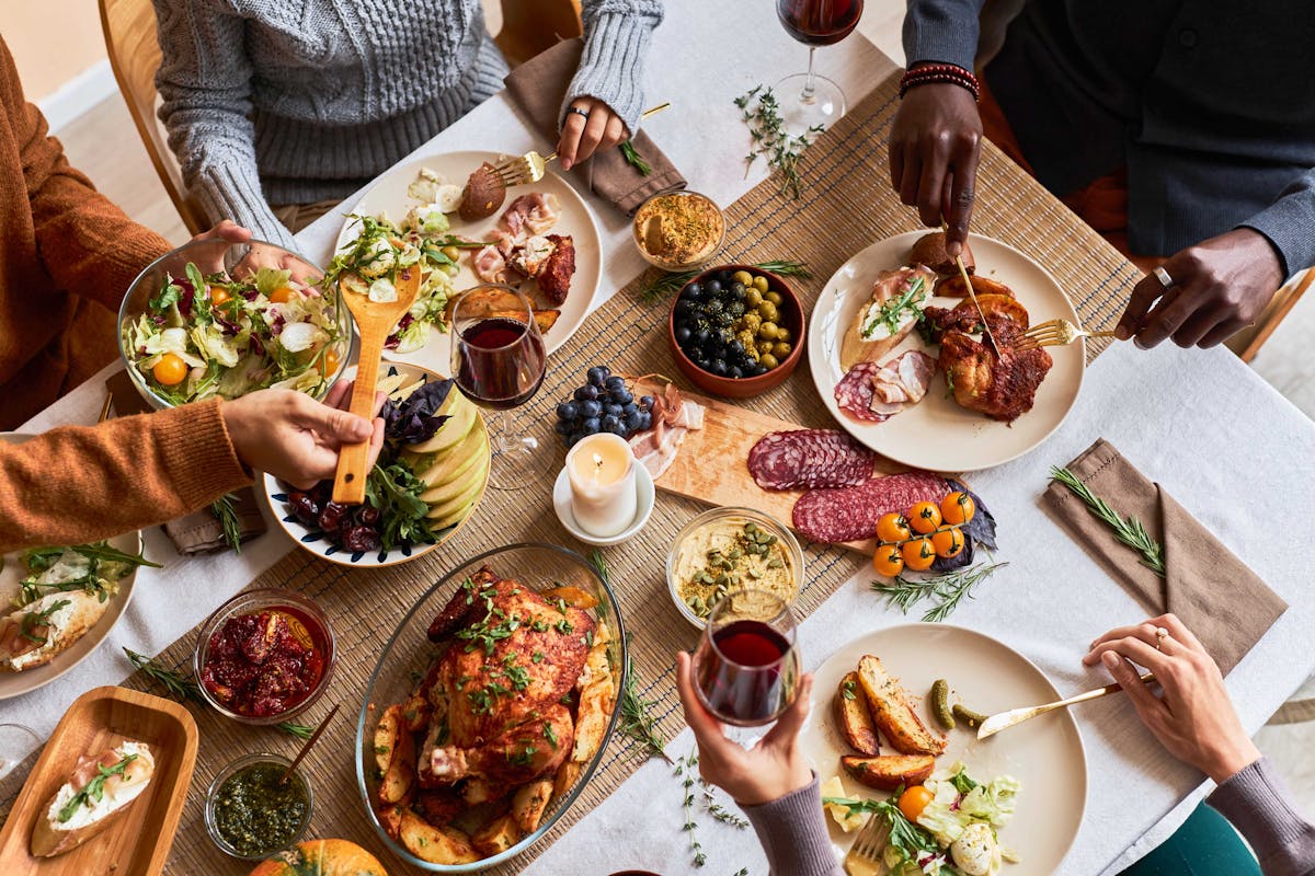 Group of friends on festive dinner