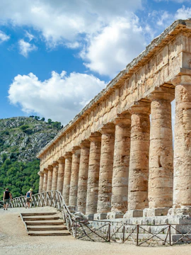 Ancient Greek temple with columns at Segesta Archaeological Park, Sicily.
