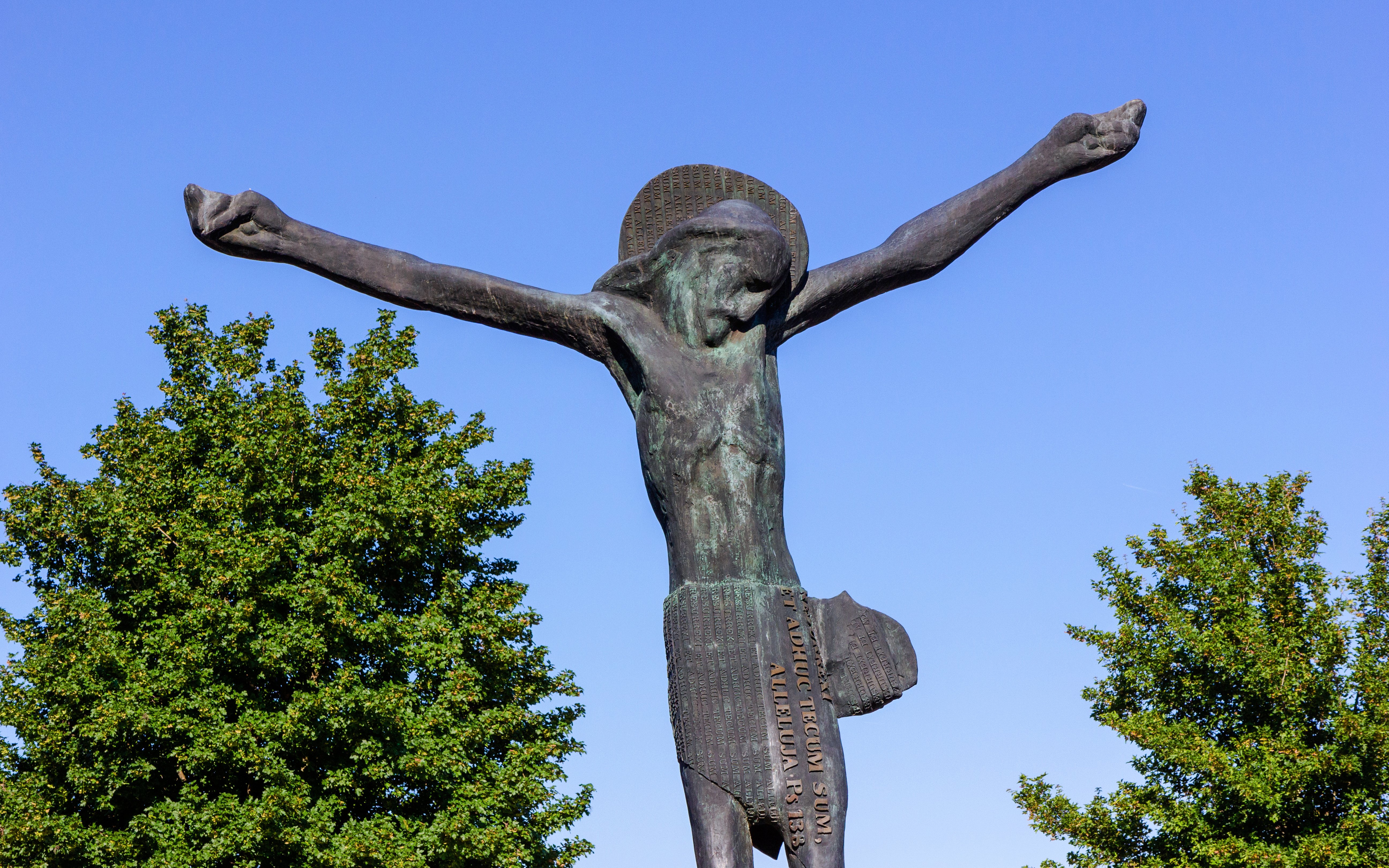 Statue of the Risen Christ with outstretched arms in Medjugorje, Bosnia and Herzegovina.