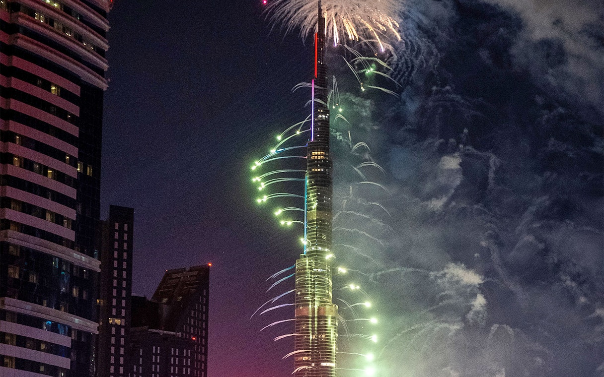Burj Khalifa fireworks display during New Year’s Eve in Dubai.