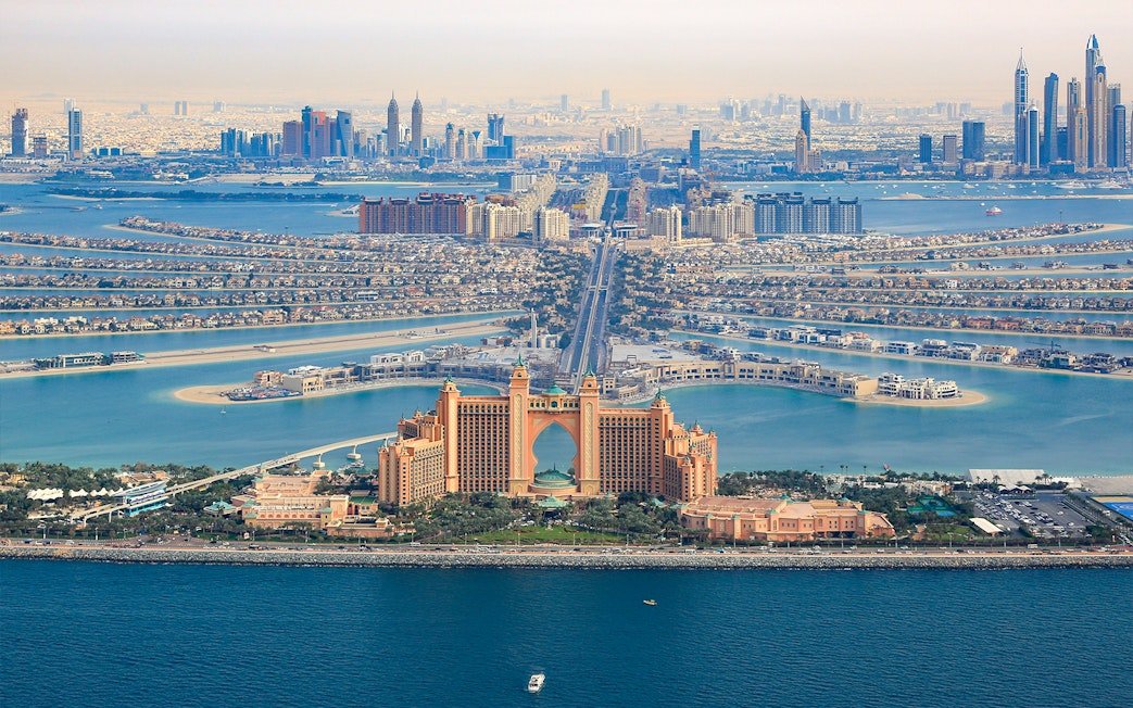 Aerial view of Atlantis Hotel on The Palm Jumeirah, Dubai.