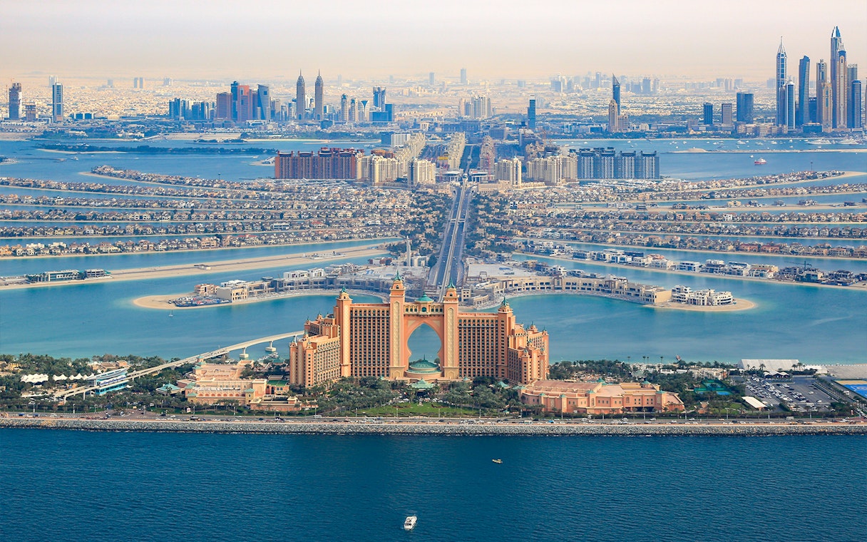Aerial view of Atlantis Hotel on The Palm Jumeirah, Dubai.