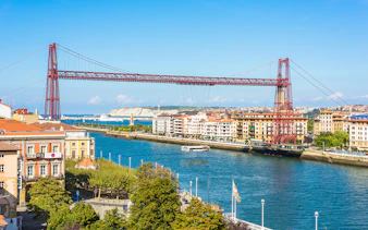 Bizkaia Bridge spanning the river in Getxo, view from Bilbao tour.