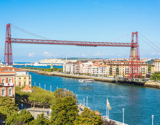 Bizkaia Bridge spanning the river in Getxo, view from Bilbao tour.