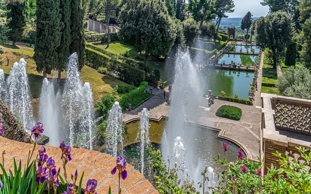 Villa d'Este fountains with gardens and water features in Tivoli, Italy.